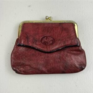 Buxton Heiress French Wallet Vintage Red Leather Coin Purse Top Grain Cowhide